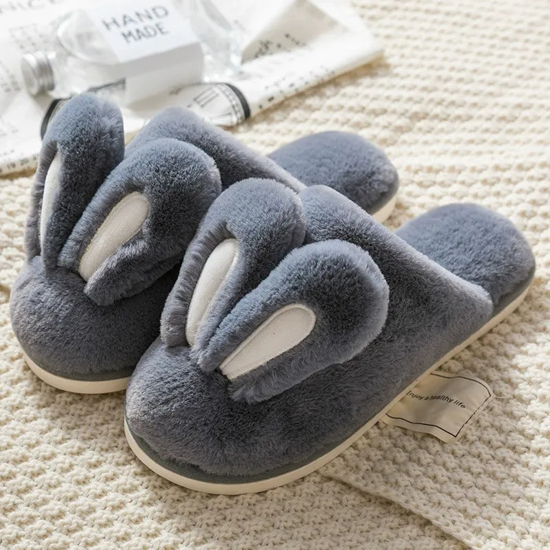 Cute Rabbit Ears Plush Cotton Slippers for Women