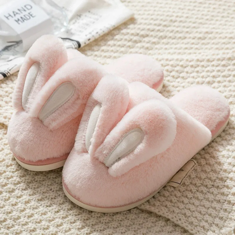 Cute Rabbit Ears Plush Cotton Slippers for Women