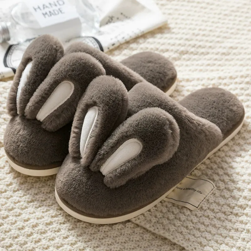 Cute Rabbit Ears Plush Cotton Slippers for Women