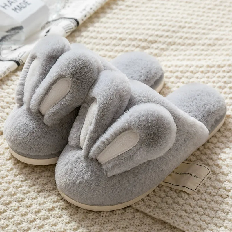 Cute Rabbit Ears Plush Cotton Slippers for Women