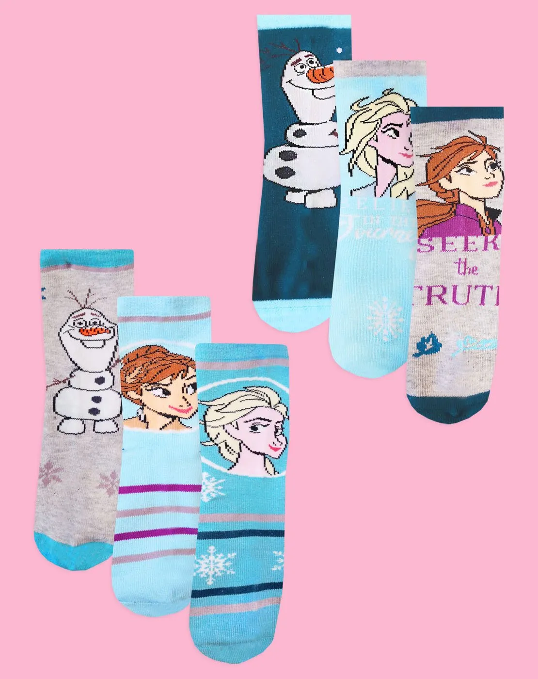 Disney Frozen 2 Assorted 6 Pack Girls Elsa, Anna & Olaf Official Character Socks