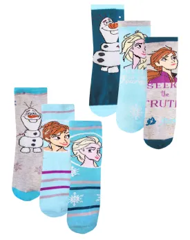 Disney Frozen 2 Assorted 6 Pack Girls Elsa, Anna & Olaf Official Character Socks