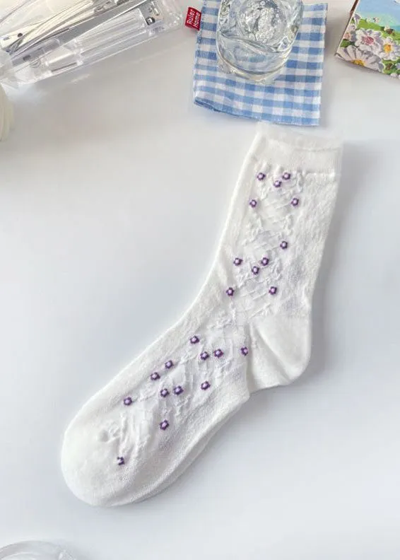 Elegant Floral Jacquard Cotton Mid Calf Socks