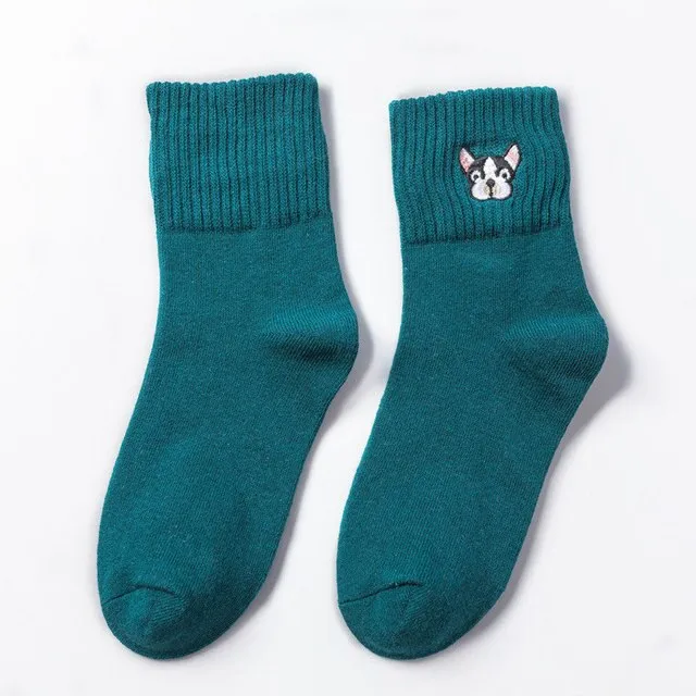 French Bulldog Embroidered Socks