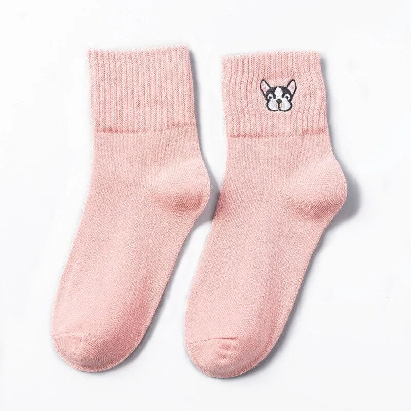 French Bulldog Embroidered Socks