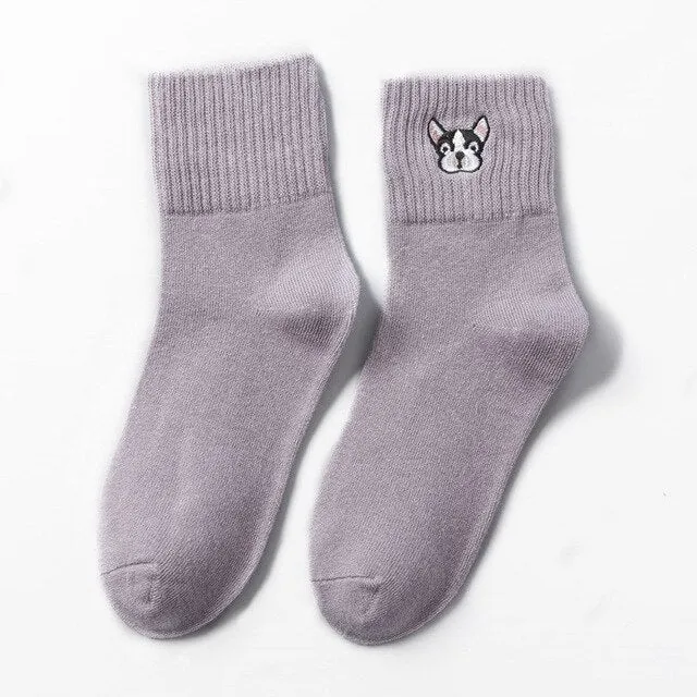 French Bulldog Embroidered Socks