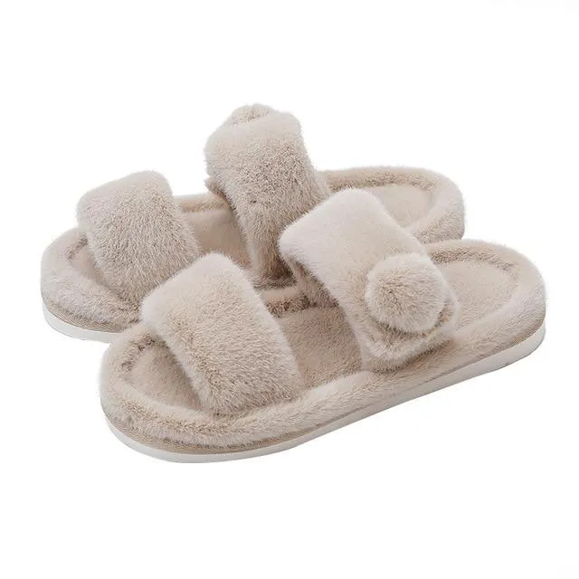 Fuzzy Open Toe Women's Slippers