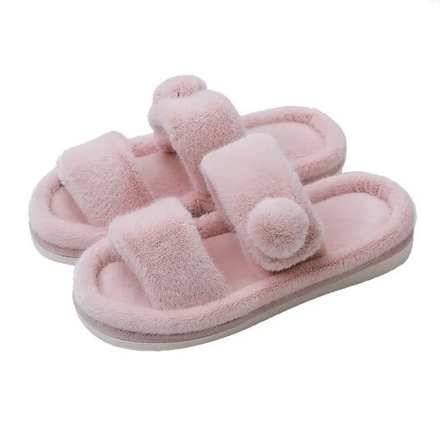 Fuzzy Open Toe Women's Slippers