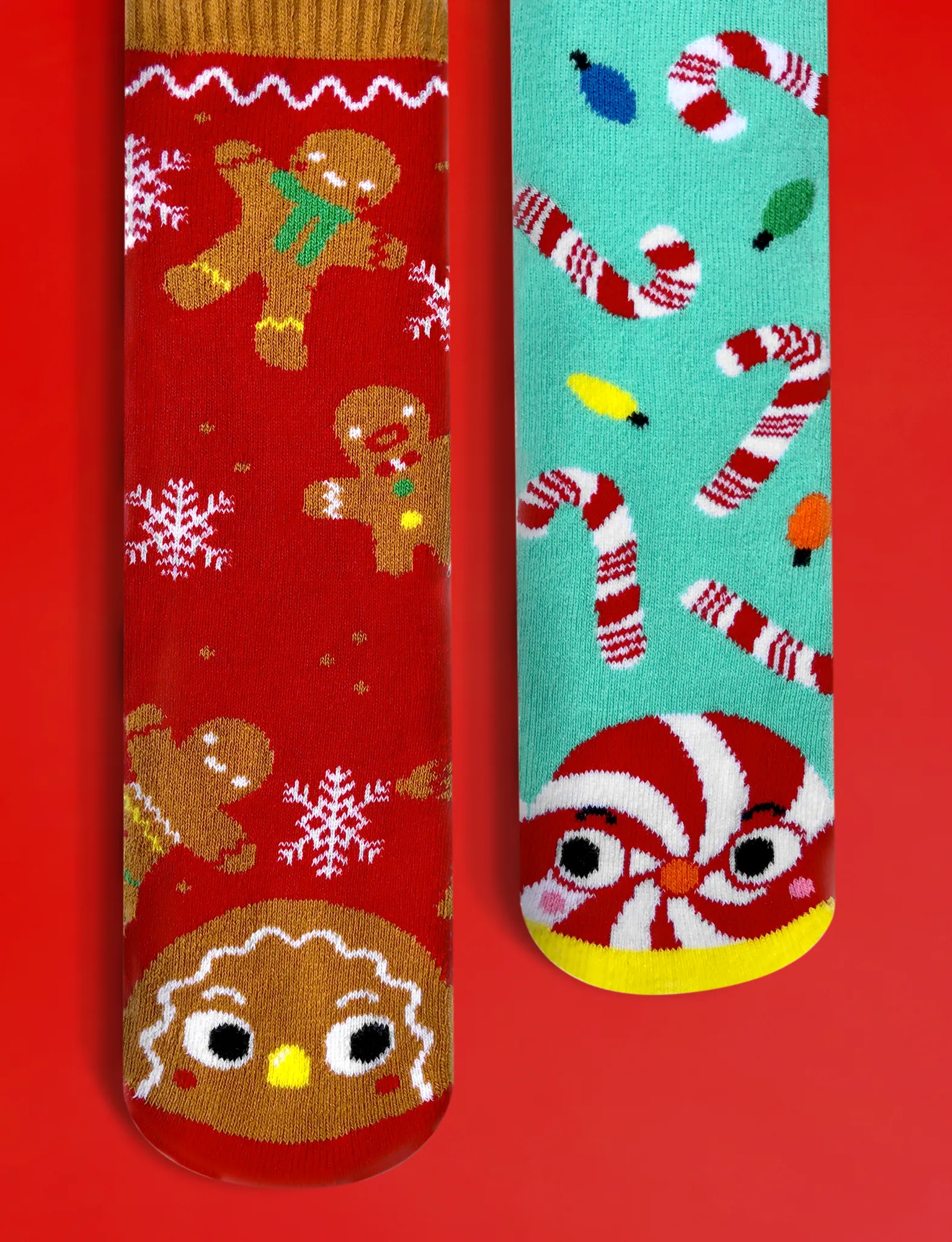 Gingerbread & Candy Cane Mismatched Socks - A Festive Pair - Adult