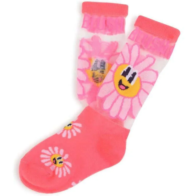 Girls Pink Flower Knee High Socks