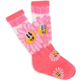 Girls Pink Flower Knee High Socks