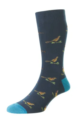 HJ Socks Pheasant Grouse Motif 6-11 Navy