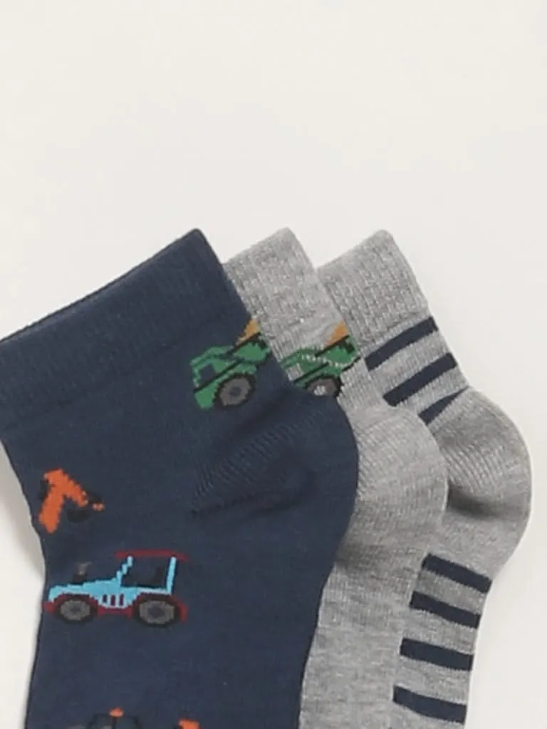 HOP Kids Multicolor Vehicle-Themed Socks - Pack of 3