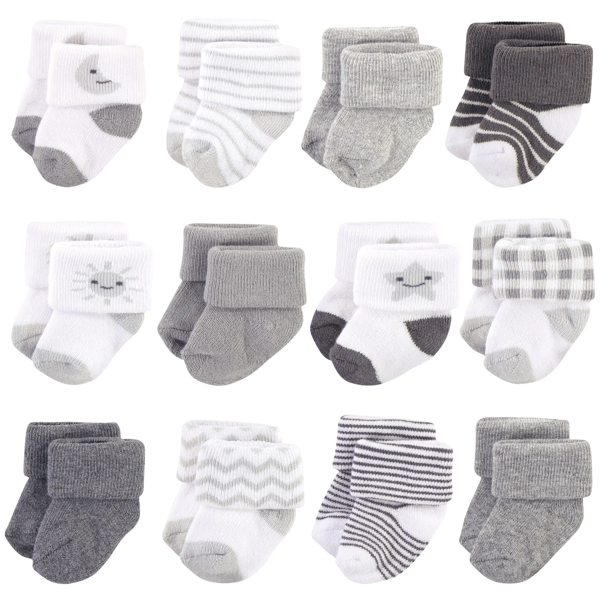 Hudson Baby Cotton Rich Newborn and Terry Socks, Moon