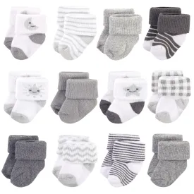 Hudson Baby Cotton Rich Newborn and Terry Socks, Moon