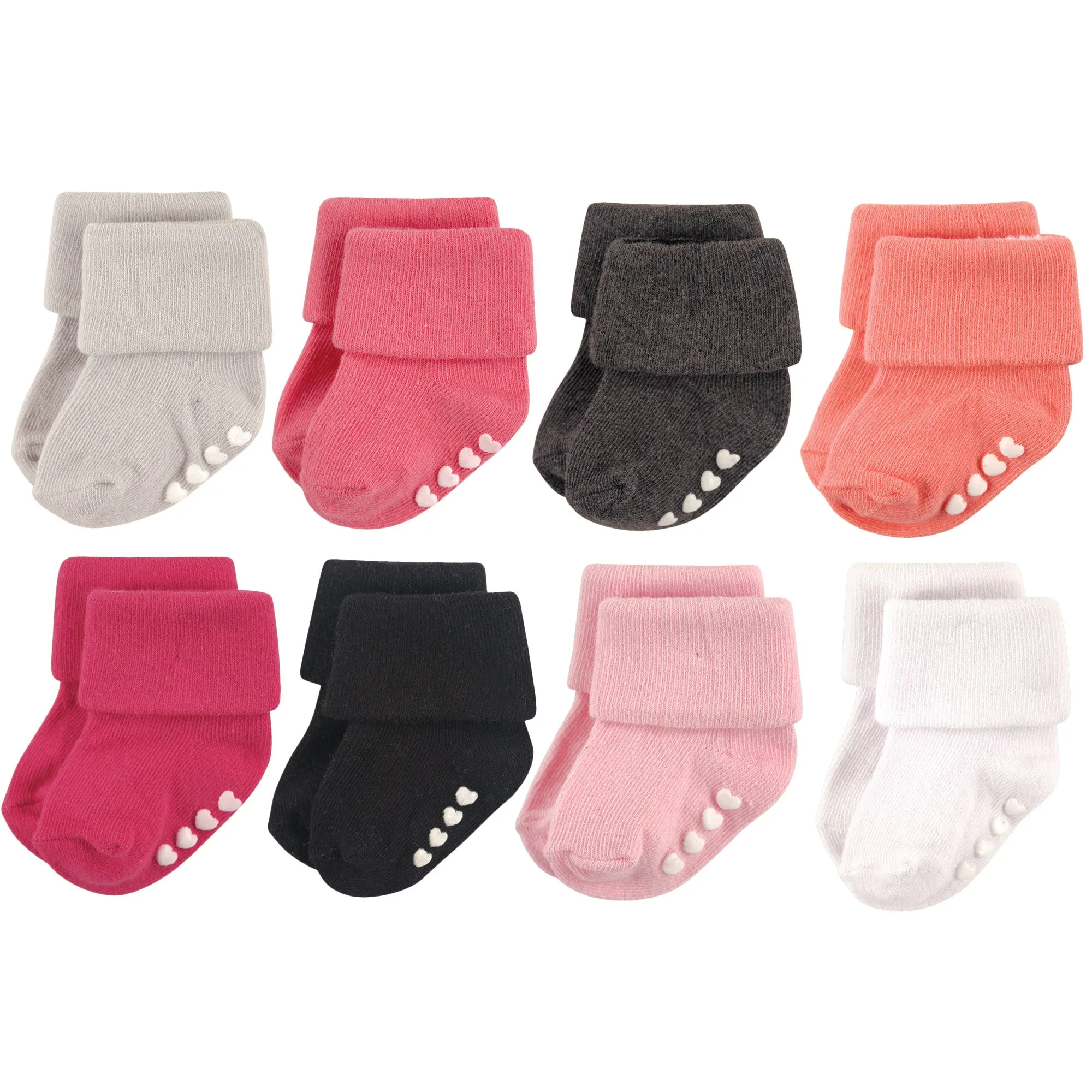 Hudson Baby Cotton Rich Newborn and Terry Socks, Pink Black