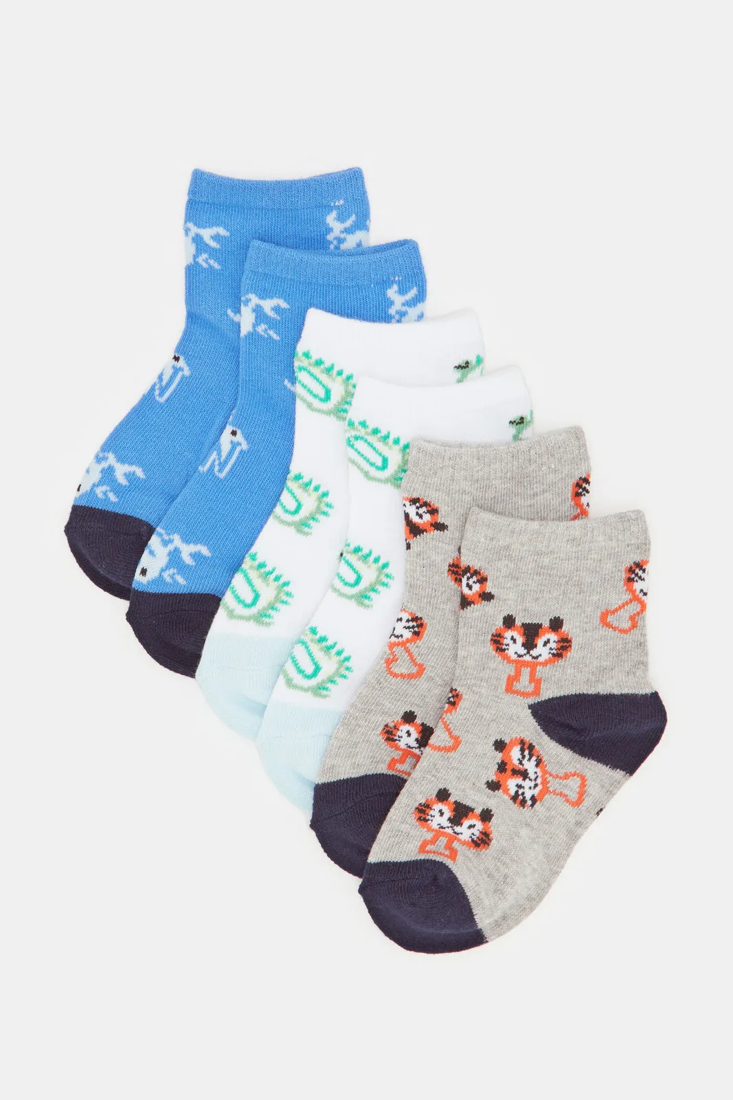 Infant Boys Assorted Print Ankle Socks (Pack of 3)