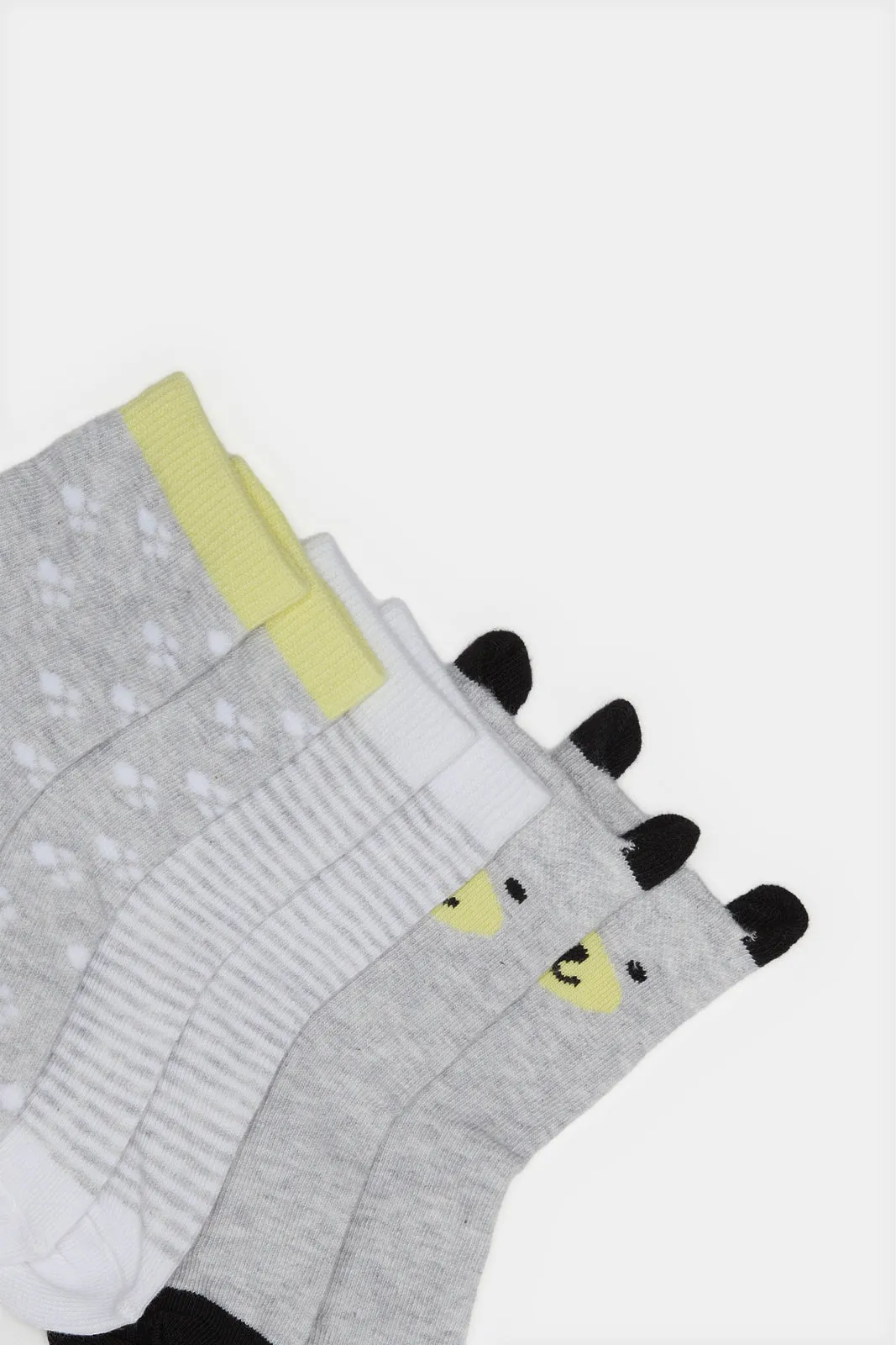 Infant Boys Grey Printed Crew-Length Socks Set (3 Pairs)