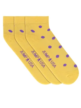 JUMP USA Women's Cotton Ankle Length Socks (Yellow,Purple, Free Size) Pack of 3