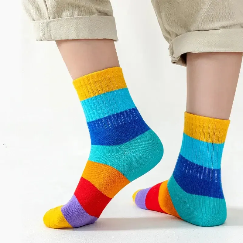 Kids Fun Rainbow 7 Color Stripes Tube Socks 5PK