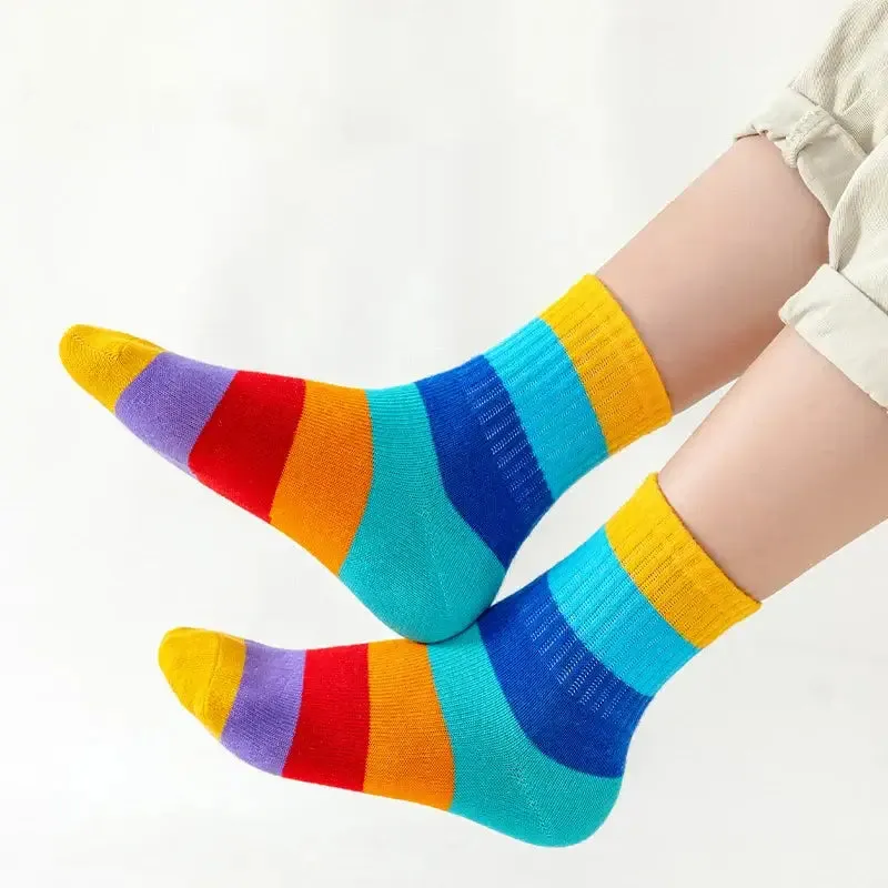 Kids Fun Rainbow 7 Color Stripes Tube Socks 5PK