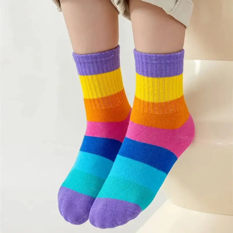 Kids Fun Rainbow 7 Color Stripes Tube Socks 5PK