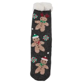 Ladies Holiday Fuzzy Slipper Socks - Gingerbread