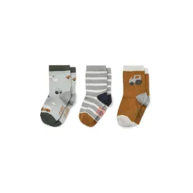 Liewood Silas Cotton Socks - 3 Pack - Dove Blue - Vehicles