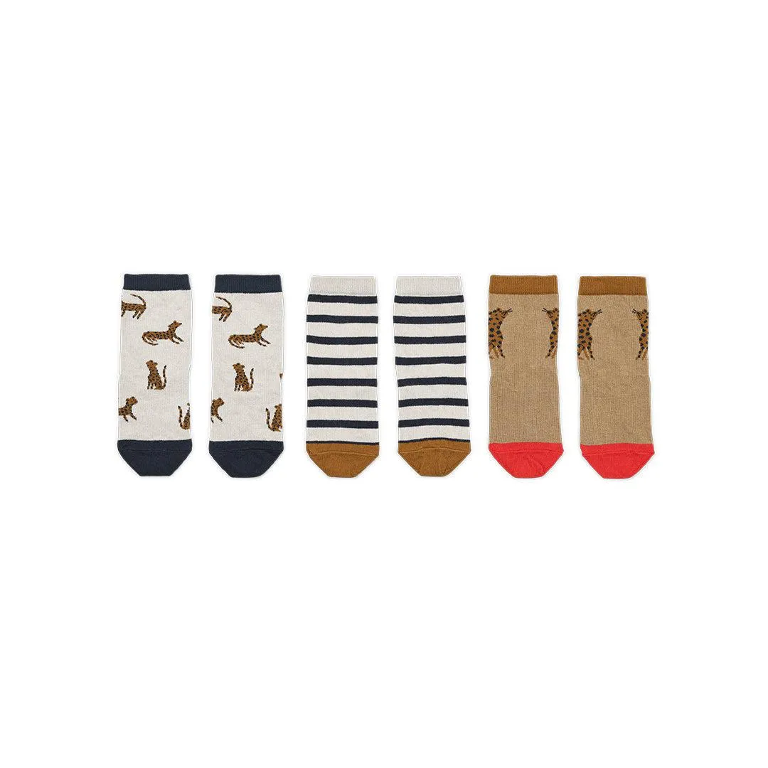 Liewood Silas Socks - 3 Pack - Leopard - Sandy