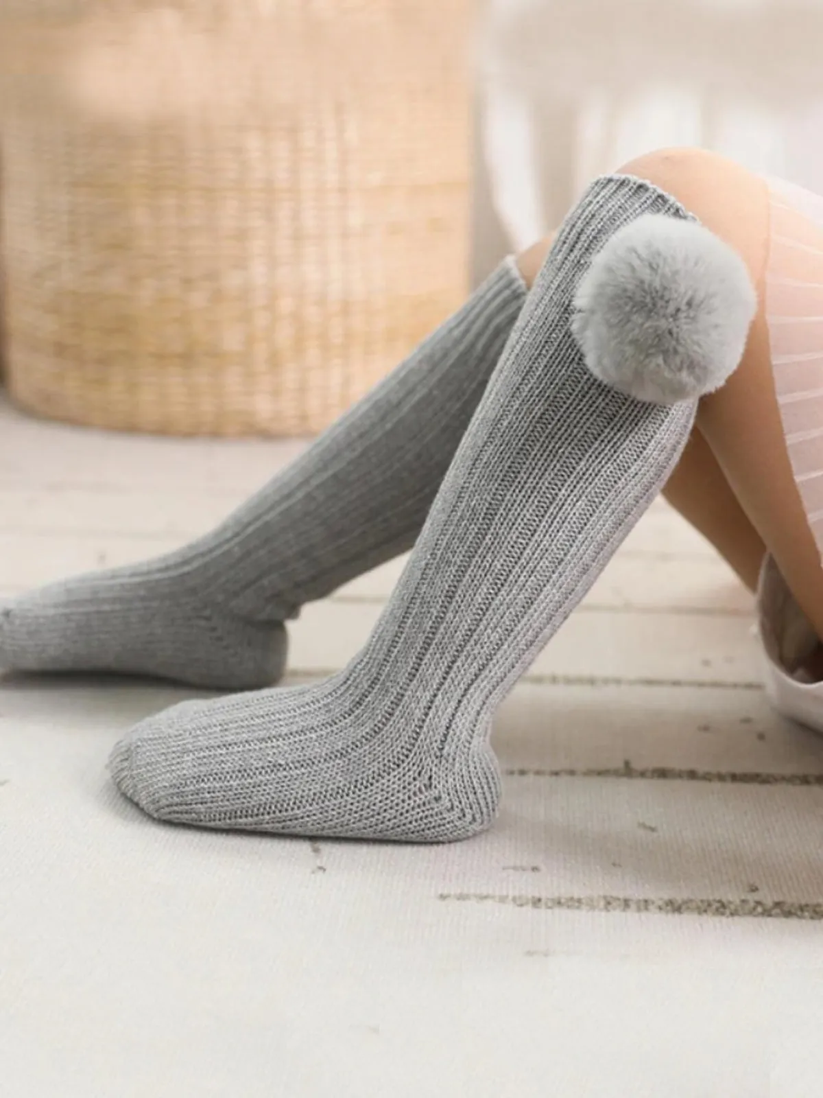 Love Cozy Days Knee-High Pompom Socks