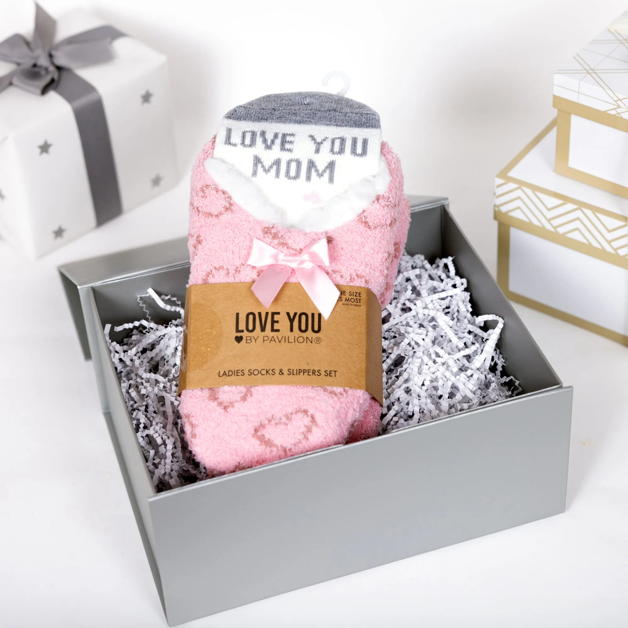 Love You Mom Slipper Sock Gift Set