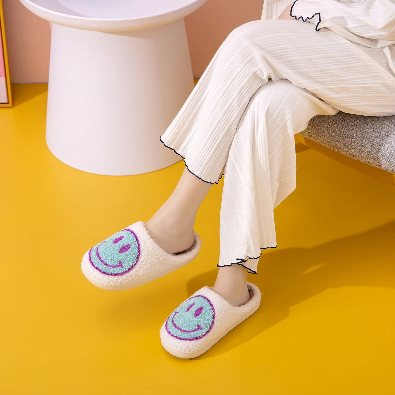 Melody Blue Smiley Face Slippers