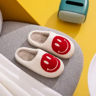 Melody Red and White Smiley Face Cozy Slippers