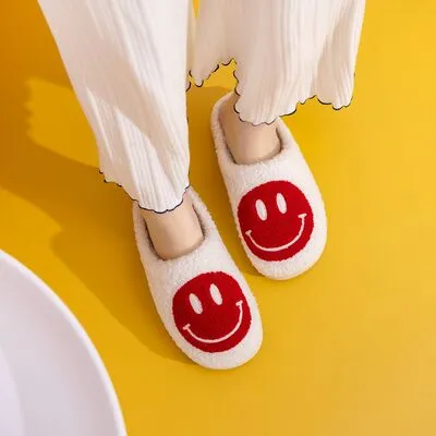 Melody Red and White Smiley Face Cozy Slippers