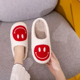 Melody Red and White Smiley Face Cozy Slippers