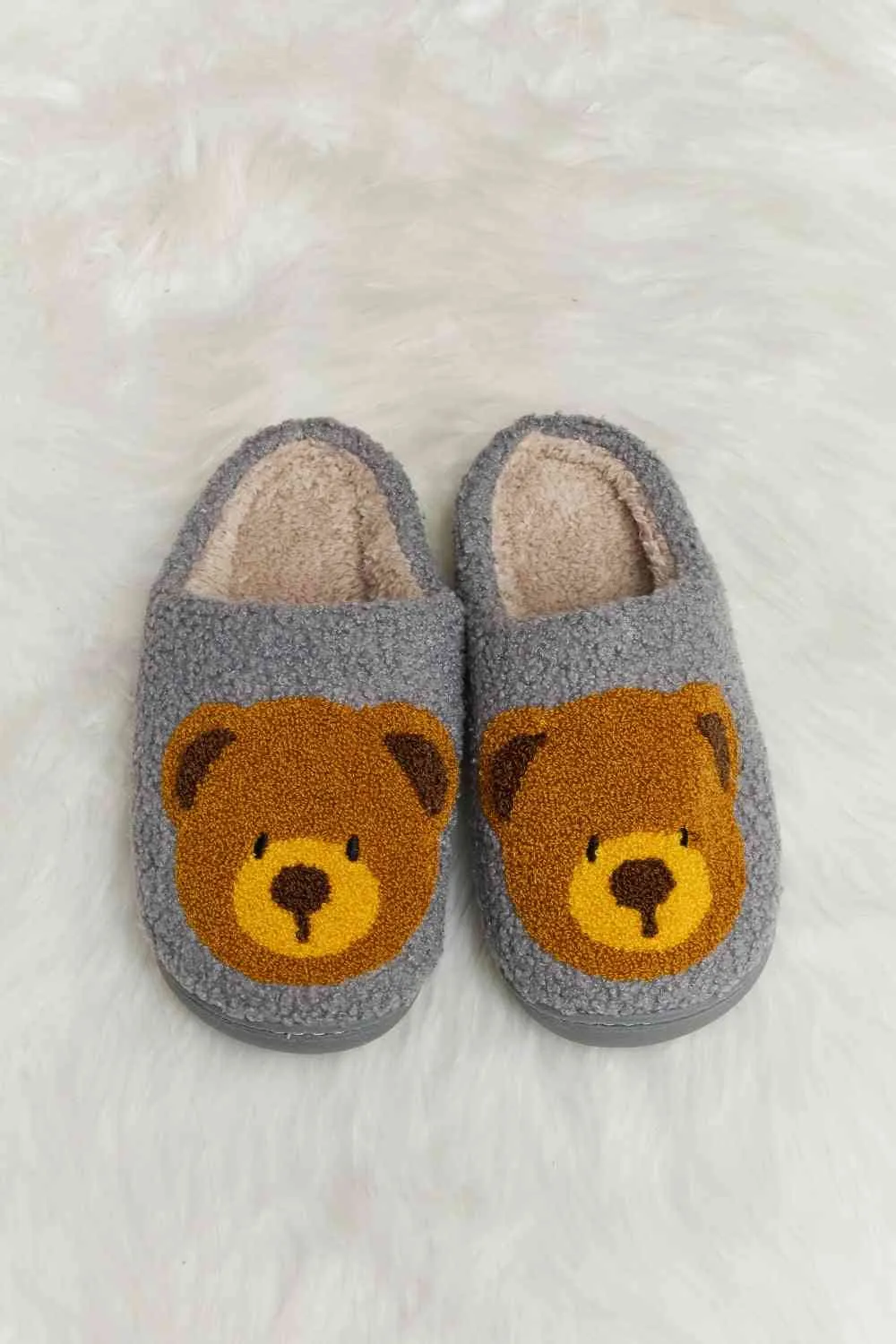 Melody Teddy Bear Print Plush Slide Slippers - 6 Colors