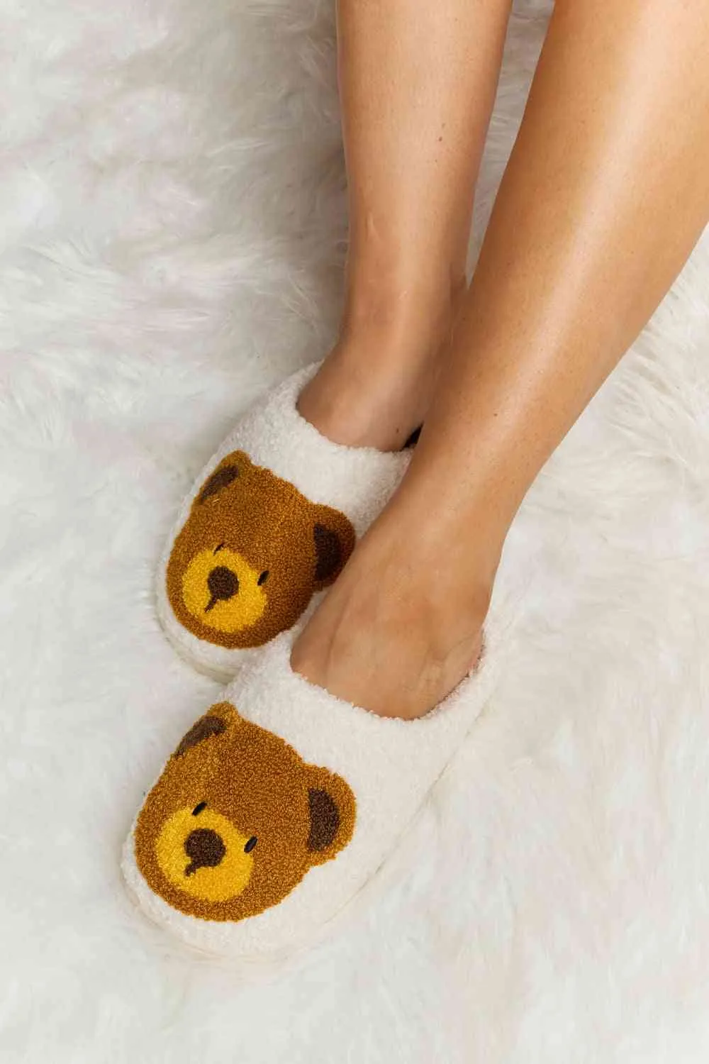 Melody Teddy Bear Print Plush Slide Slippers - 6 Colors