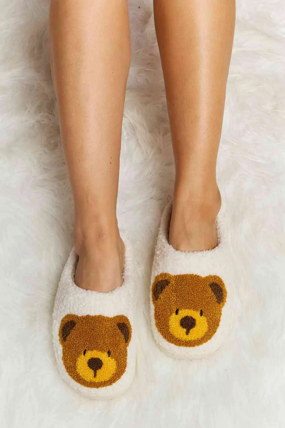 Melody Teddy Bear Print Plush Slide Slippers - 6 Colors