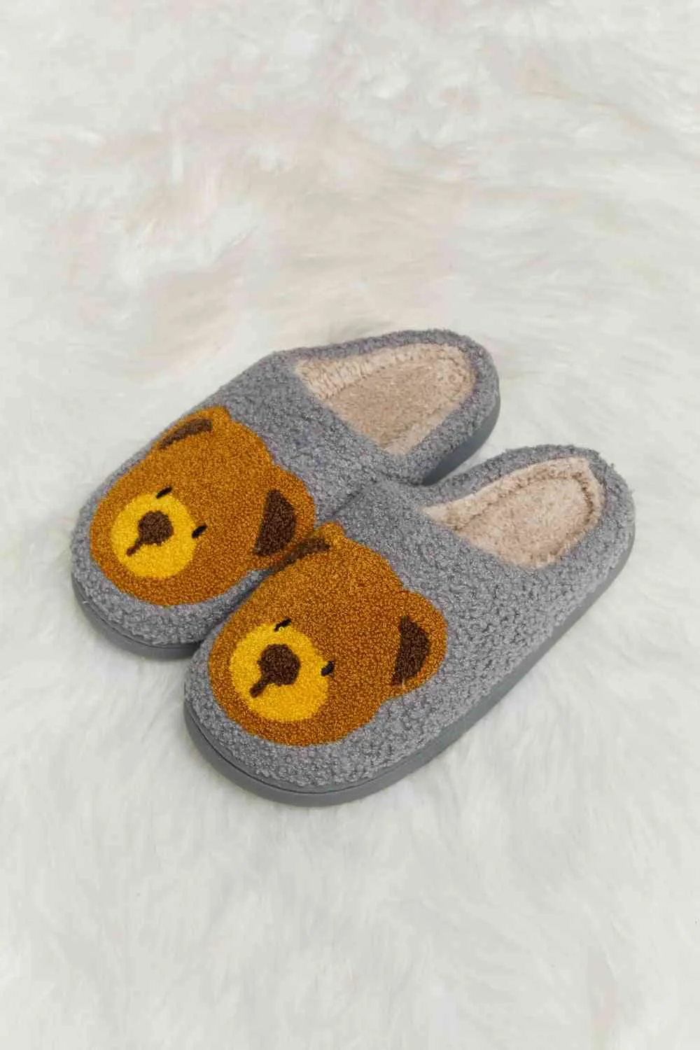 Melody Teddy Bear Print Plush Slide Slippers - 6 Colors