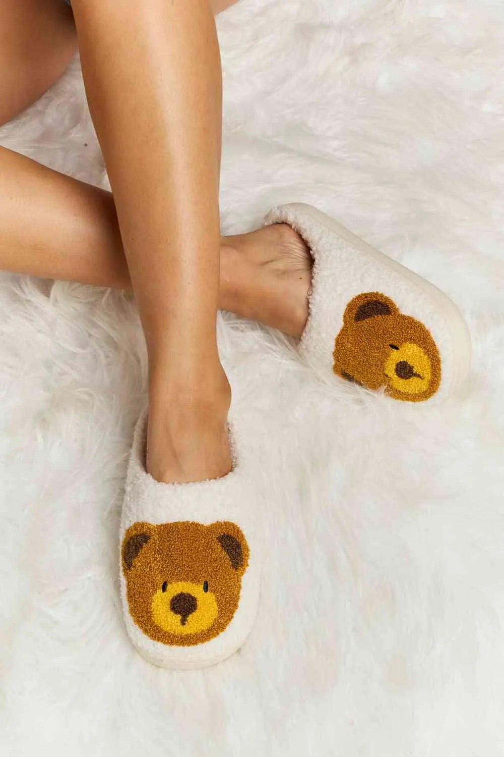 Melody Teddy Bear Print Plush Slide Slippers - 6 Colors