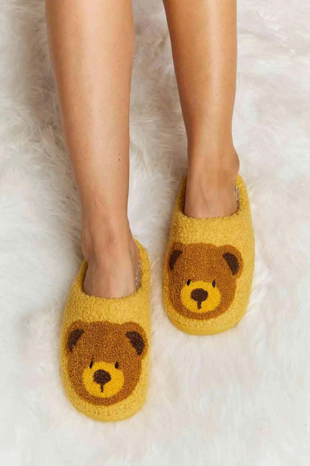 Melody Teddy Bear Print Plush Slide Slippers - 6 Colors