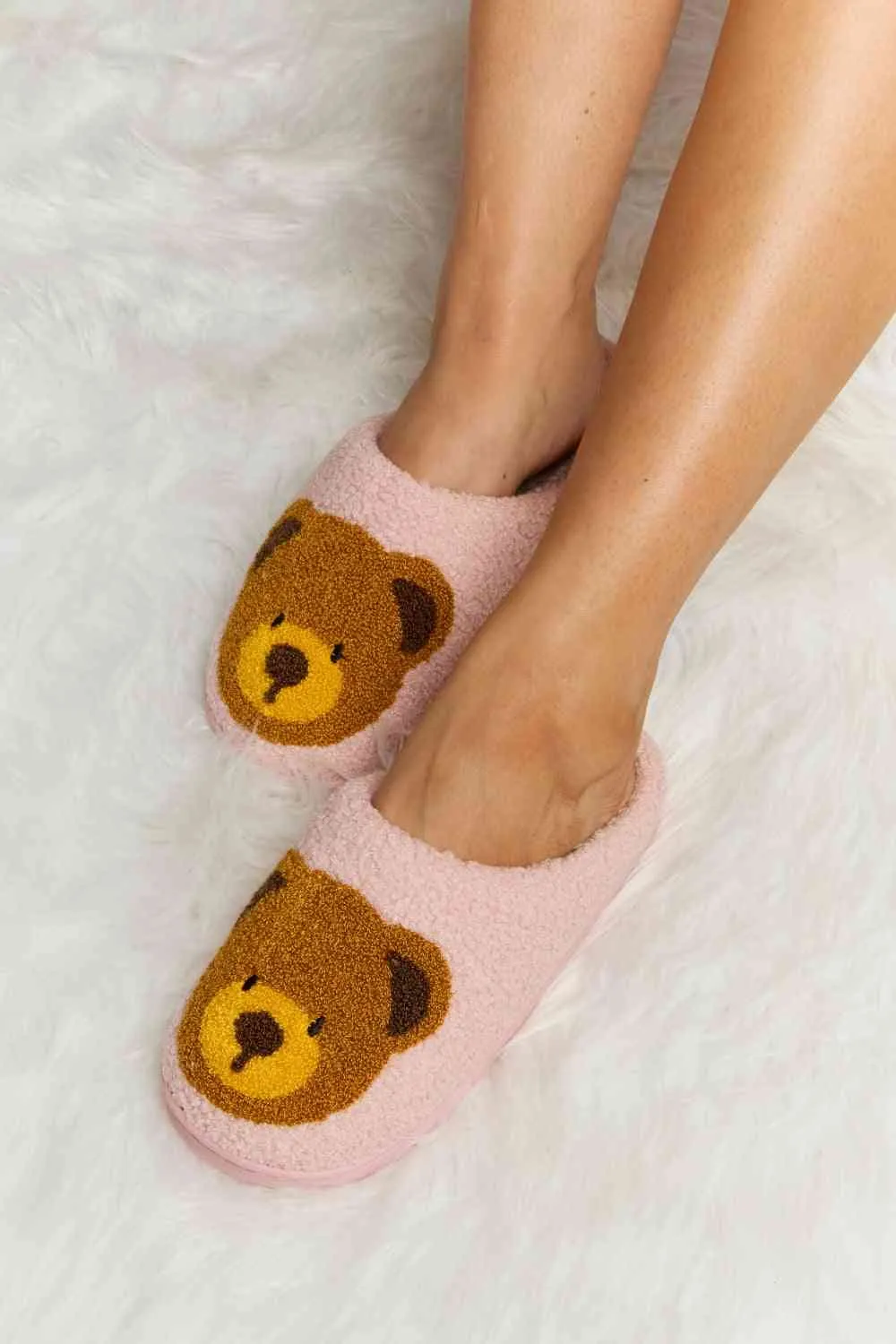 Melody Teddy Bear Print Plush Slide Slippers - 6 Colors