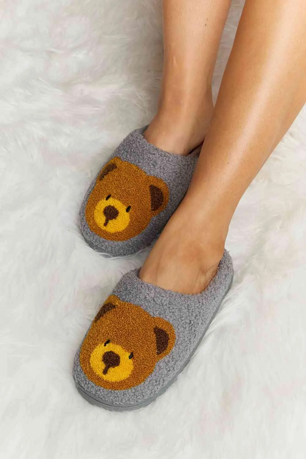 Melody Teddy Bear Print Plush Slide Slippers - 6 Colors