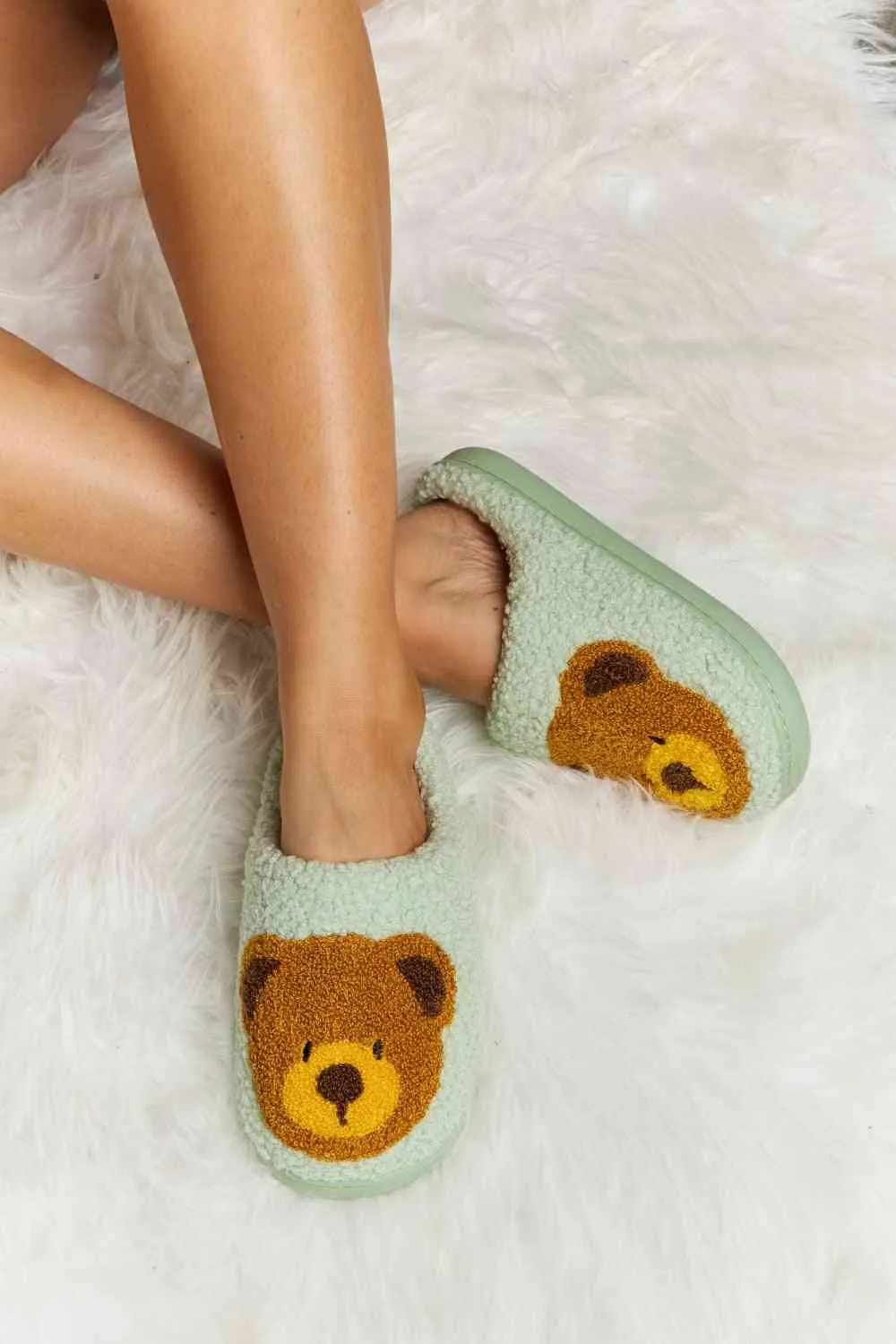 Melody Teddy Bear Print Plush Slide Slippers - 6 Colors