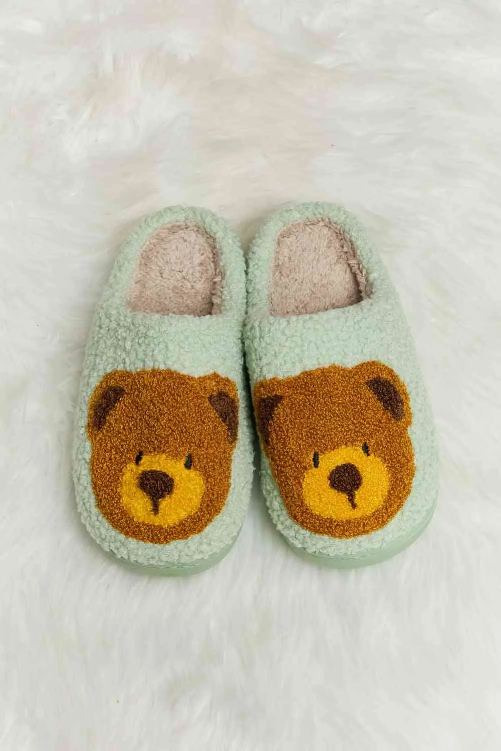 Melody Teddy Bear Print Plush Slide Slippers - 6 Colors