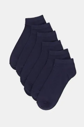 Men Navy Plain Ankle Socks Set (Pack Of 3)