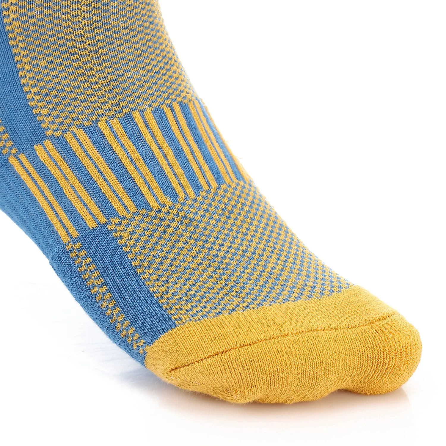 Men Plain Mid Calf Socket Socks -Blue & Yellow