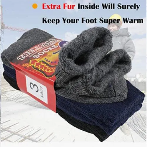 Men's Thermal Insulated Socks - Warm, Fuzzy, for Extreme Cold Weather, Pack of 6 Pairs