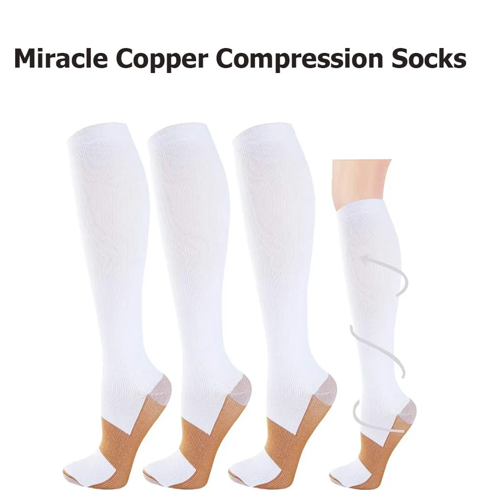 Miracle Copper Compression Socks - Large/Extra Large in White (Two Pack)