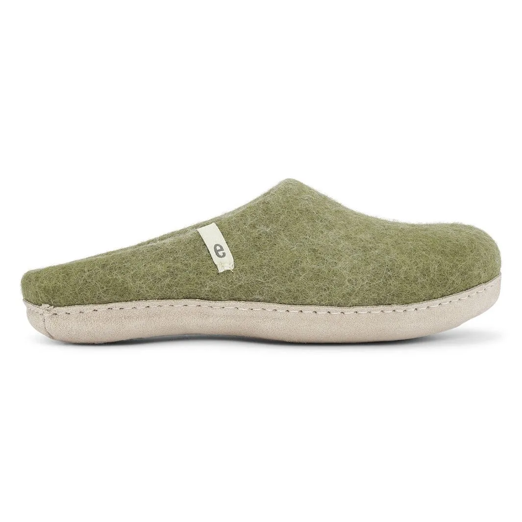 Moss Green Fair Trade Felt Slippers